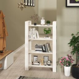 Berkfield Home Book Cabinet/Room Divider White 80x35x125 cm Solid Wood Pine - Size: 80 x 35 x 125 cm - thumbnail 1