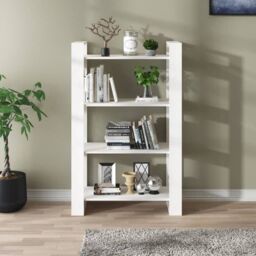 Berkfield Home Book Cabinet/Room Divider White 80x35x125 cm Solid Wood Pine - Size: 80 x 35 x 125 cm - thumbnail 3