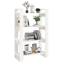 Berkfield Home Book Cabinet/Room Divider White 80x35x125 cm Solid Wood Pine - Size: 80 x 35 x 125 cm - thumbnail 4