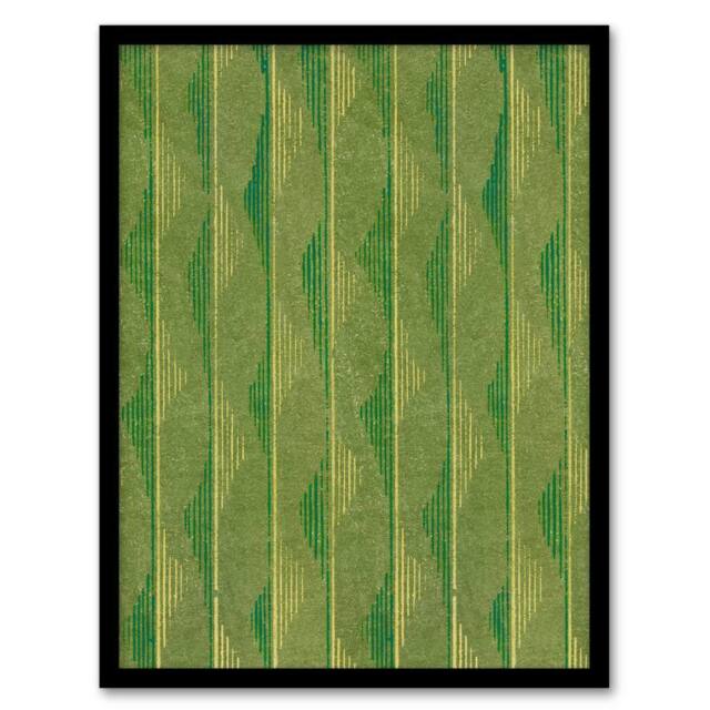 Artery8 Green Lines Vintage Pattern Vintage Japan Framed Wall Art Print Korin - Size: A4 - image 1