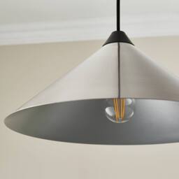 First Choice Lighting Fontana - Brushed Chrome with Black 40cm Diameter Ceiling Pendant in Silver - thumbnail 5