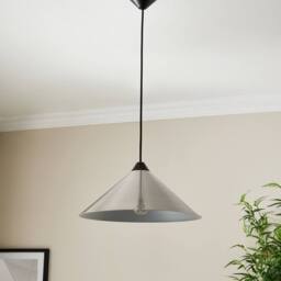 First Choice Lighting Fontana - Brushed Chrome with Black 40cm Diameter Ceiling Pendant in Silver - thumbnail 4