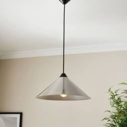 First Choice Lighting Fontana - Brushed Chrome with Black 40cm Diameter Ceiling Pendant in Silver - thumbnail 3