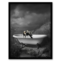 "Artery8 Bumblebee Riverbank Bathtub Black White Surreal Framed Art Print in Grey - Size: W12"" x H16""" - thumbnail 1