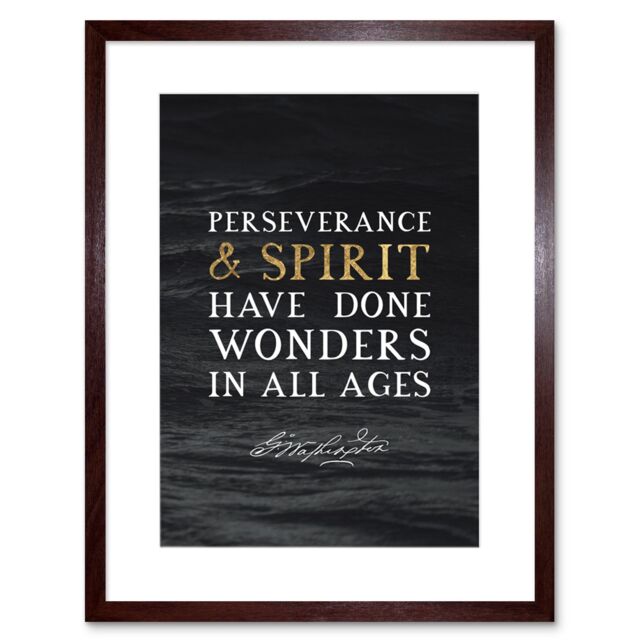 "Artery8 Wall Art Print Slate Quote George Washington Perseverance & Spirit Artwork Framed 9X7 Inch in Brown - Size: W7"" x H9""" - image 1