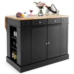 Costway Kitchen Island Storage Cupboard W/Drop Leaf Countertop 2-Door Cabinet in Black - thumbnail 5
