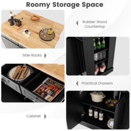 Costway Kitchen Island Storage Cupboard W/Drop Leaf Countertop 2-Door Cabinet in Black - thumbnail 6