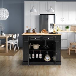 Costway Kitchen Island Storage Cupboard W/Drop Leaf Countertop 2-Door Cabinet in Black - thumbnail 3