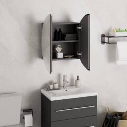 Berkfield Home Bathroom Cabinet with Round Mirror&LED Grey 40x40x17.5 cm - thumbnail 4