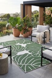 Homescapes Luxury Outdoor Rug Waterproof Reversible for Garden, Green Ada Floral - Size: 180 cm x 270 cm - thumbnail 8