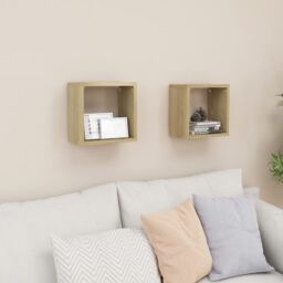 Berkfield Home Wall Cube Shelves 2 pcs Sonoma Oak 26x15x26 cm in Brown - Size: 26 x 15 x 26 cm - thumbnail 1