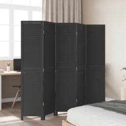 Berkfield Home Room Divider¬†5 Panels Black Solid Wood Paulownia - thumbnail 3