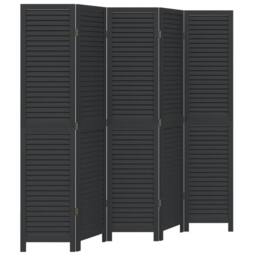 Berkfield Home Room Divider¬†5 Panels Black Solid Wood Paulownia - thumbnail 2