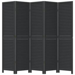 Berkfield Home Room Divider¬†5 Panels Black Solid Wood Paulownia - thumbnail 4