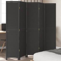 Berkfield Home Room Divider¬†5 Panels Black Solid Wood Paulownia - thumbnail 1