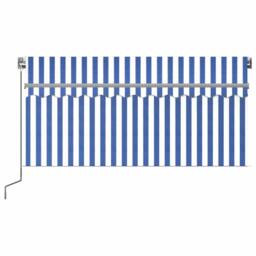 Berkfield Home Manual Retractable Awning with Blind&LED 3x2.5m Blue&White in Blue - thumbnail 1