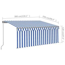 Berkfield Home Manual Retractable Awning with Blind&LED 3x2.5m Blue&White in Blue - thumbnail 7
