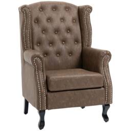 Wyld Haus Selato Brown Chesterfield Style Wingback Accent Chair Faux Leather - thumbnail 3