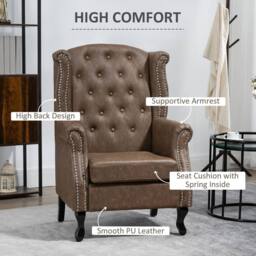 Wyld Haus Selato Brown Chesterfield Style Wingback Accent Chair Faux Leather - thumbnail 5