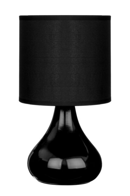 Orsina Black Ceramic Table Lamp, Sleek Droplet-Shaped Ceramic Base with Black Fabric Drum Shade, E14 Bulb - image 1