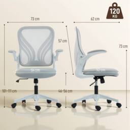 HOMCOM Mesh Office Chair, Computer Chair with Foldable Backrest, Grey in Light Grey - Size: 120 - thumbnail 3