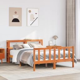 Berkfield Home Bed Frame with Headboard without Mattress Wax Brown 135x190 cm Double - thumbnail 1