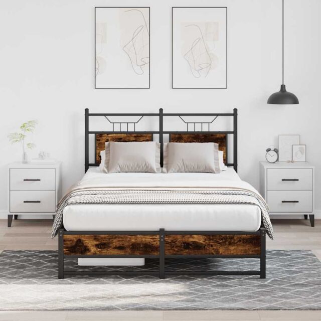 Berkfield Home Bed Frame without Mattress Smoked Oak 120x200 cm Engineered Wood in Brown - Size: Small Double - image 1