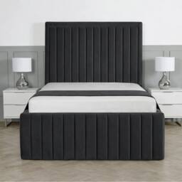 Living Comfort Bedz Saint Germain Upholstered Gas Lift Storage Bed with 48 Inch Headboard in Charcoal - Size: Small Double - thumbnail 2
