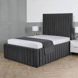 Living Comfort Bedz Saint Germain Upholstered Gas Lift Storage Bed with 48 Inch Headboard in Charcoal - Size: Small Double - thumbnail 1