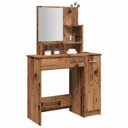 Berkfield Home Beautiful Dressing Table with Mirror Old Wood 86.5x35x136 cm in Brown - thumbnail 2