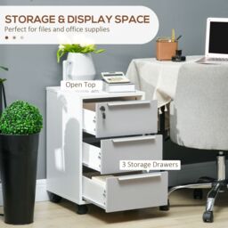 HOMCOM 3-Drawer Locking File Cabinet Mobile Chest of Drawers Side Table in Grey - thumbnail 4