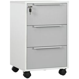 HOMCOM 3-Drawer Locking File Cabinet Mobile Chest of Drawers Side Table in Grey - thumbnail 2