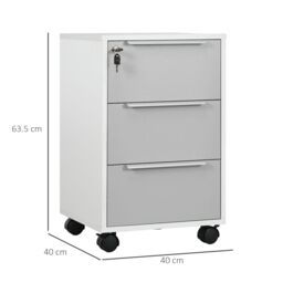 HOMCOM 3-Drawer Locking File Cabinet Mobile Chest of Drawers Side Table in Grey - thumbnail 3