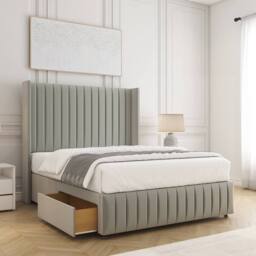 "BSSPOKE Luna Velvet Divan Bed 54"" Headboard2 Drawers Footend & No Mattress in Silver - Size: King" - thumbnail 1