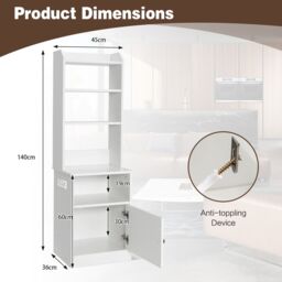 Gymax 6-Tier Nightstand Bedside Tables Tall Night Stands With Charging Station in White - thumbnail 2
