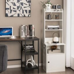 Gymax 6-Tier Nightstand Bedside Tables Tall Night Stands With Charging Station in White - thumbnail 6