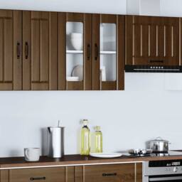 Berkfield Home Kitchen Wall Cabinet with Glass Door Lucca Brown Oak Engineered Wood - thumbnail 4