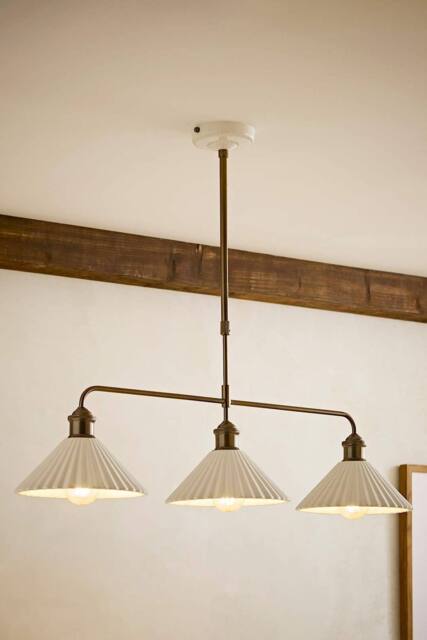 ValueLights Burford White Ceramic Ribbed 3 Drop Diner Bar Pendant Ceiling Light in Cream - image 1