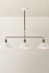 ValueLights Burford White Ceramic Ribbed 3 Drop Diner Bar Pendant Ceiling Light in Cream - thumbnail 3