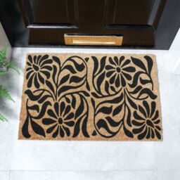 Artsy Mats Flower Swirls Pattern Doormat in Black - Size: 40 cm x 60 cm - thumbnail 2