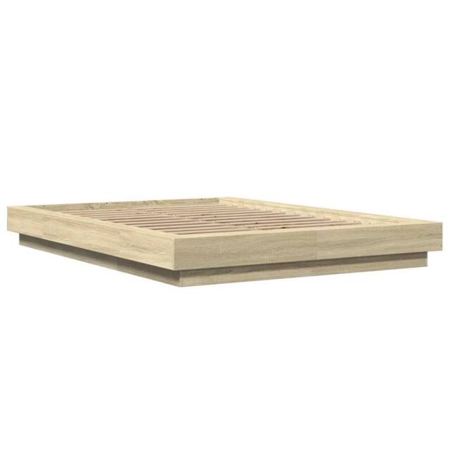 Berkfield Home Durable Bed Frame with LED Lights without Mattress Sonoma Oak 140 in Light Oak - image 1