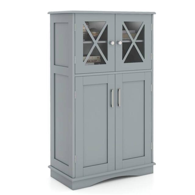 Gymax Bathroom Storage Cabinet 108 cm Linen Storage Cabinet With Doors in Grey - image 1