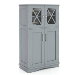 Gymax Bathroom Storage Cabinet 108 cm Linen Storage Cabinet With Doors in Grey - thumbnail 1