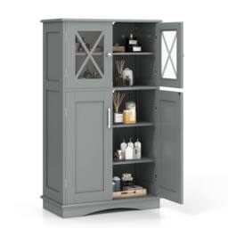 Gymax Bathroom Storage Cabinet 108 cm Linen Storage Cabinet With Doors in Grey - thumbnail 8