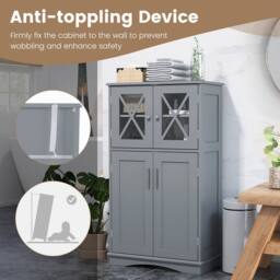 Gymax Bathroom Storage Cabinet 108 cm Linen Storage Cabinet With Doors in Grey - thumbnail 6