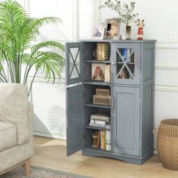 Gymax Bathroom Storage Cabinet 108 cm Linen Storage Cabinet With Doors in Grey - thumbnail 3