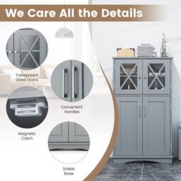 Gymax Bathroom Storage Cabinet 108 cm Linen Storage Cabinet With Doors in Grey - thumbnail 4
