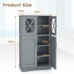 Gymax Bathroom Storage Cabinet 108 cm Linen Storage Cabinet With Doors in Grey - thumbnail 7