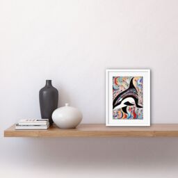 "Artery8 Wall Art Print Modern Folk Art Pattern Orca Whale Artwork Framed 9X7 Inch in White - Size: W7"" x H9""" - thumbnail 2