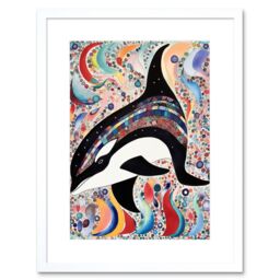 "Artery8 Wall Art Print Modern Folk Art Pattern Orca Whale Artwork Framed 9X7 Inch in White - Size: W7"" x H9""" - thumbnail 1